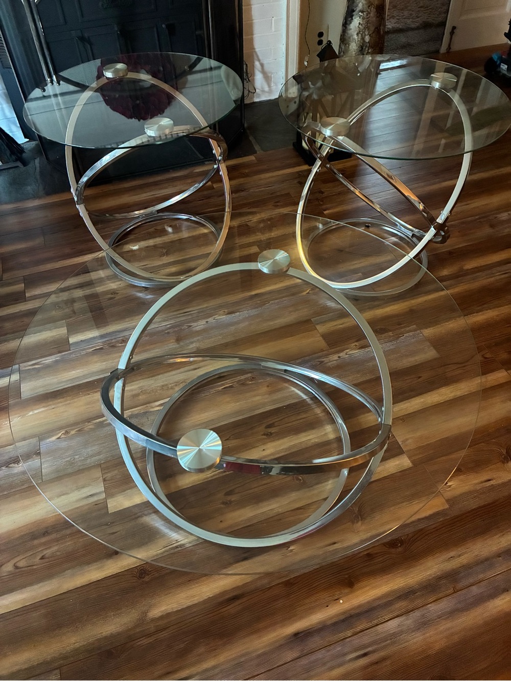 Contemporary Silver Orb Glass Coffee Table Set
